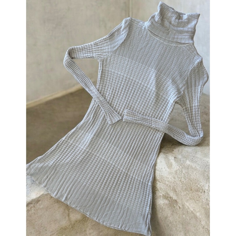 Free People Cream Ribbed Turtleneck Mini Dress XS Soft Girl Cozy Chic coquette - Picture 2 of 8
